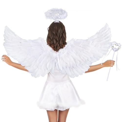 Engelsflügel Weiß, Kostüm Engel, Weiße Engelsflügel Deko mit heiligenschein und Zauberstab, Engels Flügel Kostüm, Federflügel Engel, Halloween Kostüme Karneval Party Cosplay Erwachsenes Kinder Engelsflügel Weiß, Kostüm Engel, Weiße Engelsflügel Deko mit heiligenschein und Zauberstab, Engels Flügel Kostüm, Federflügel Engel, Halloween Kostüme Karneval Party Cosplay Erwachsenes Kinder von Seasboes