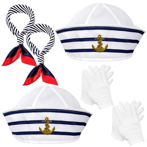 Kapitän Matrosen Kostüm, Streifen Matrosenmütze und Schal-Set, Marine Outfit, Partyhut Marine Mütze Damen/Männer Marine Hut, Verkleidungsparty für Damen und Herren, Kostümzubehör (2 Packungen) Kapitän Matrosen Kostüm, Streifen Matrosenmütze und Schal-Set, Marine Outfit, Partyhut Marine Mütze Damen/Männer Marine Hut, Verkleidungsparty für Damen und Herren, Kostümzubehör (2 Packungen) von Seasboes