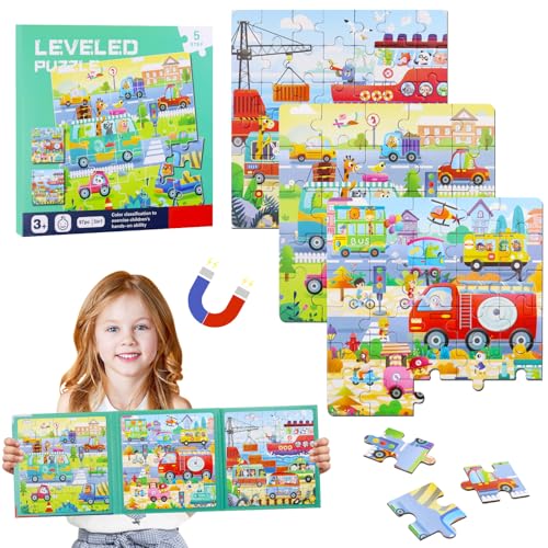 Kinderpuzzle Magnet Puzzle, 25-30-42 Magnetische Puzzle für Kinder, Magnete Puzzlebuchen für Kinder, 3-in-1 Teile Magnetpuzzle, Magnetpuzzle Beschäftigung für Autofahrt Flugzeug ab 3 Jahre von Seasboes