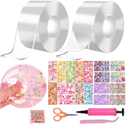 Nano Tape Bubbles Set, Nano Tape Bubbles Set für Kinder, Tape with Sparkling Powder, Multipurpose Transparent DIY Poster Tape Handmade Decompression für Blowing and Bubble Decompression (A) von Seasboes