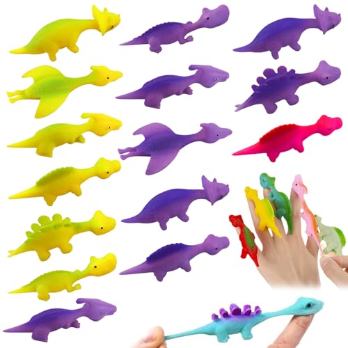 Seasboes 15 Stück Schleuders Dinosaurier Spielzeug, Katapult-Spielzeug, Elastischer Fliegender Finger Dinosaurier, Fliegende Dinosaurier Schleuders Spielzeug, Dinosaurier Spielzeug, Zufällige Farbe von Seasboes