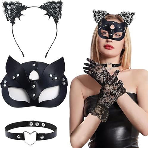 Seasboes Catwoman Kostüm Damen, Catwoman Maske, Catwoman Kostüm, Catwoman Maske Damen, Katzenmaske, Cat Woman Mask für Karneval Valentinstag Maskerade Kostüm Party Nachtclub von Seasboes