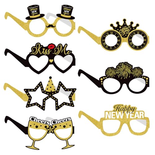 Seasboes Frohes Neues Jahr Brillen, Foto-Requisiten, Brillen Frohes Neues Jahr, Brillen Glitter Anzahl Brillen Neuheit Sonnenbrille Phantasie für Weihnachten Silvester Party von Seasboes