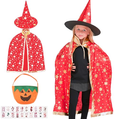 Seasboes Kinder Halloween Kostüm, Hexenkostüm Kinder Umhang, Enthalten Hexen Zauberer Umhang mit Hut, Kürbis Candy Bag, Umhang Zauberer Kinder für Halloween Karneval Cosplay Themenparty Seasboes Kinder Halloween Kostüm, Hexenkostüm Kinder Umhang, Enthalten Hexen Zauberer Umhang mit Hut, Kürbis Candy Bag, Umhang Zauberer Kinder für Halloween Karneval Cosplay Themenparty von Seasboes