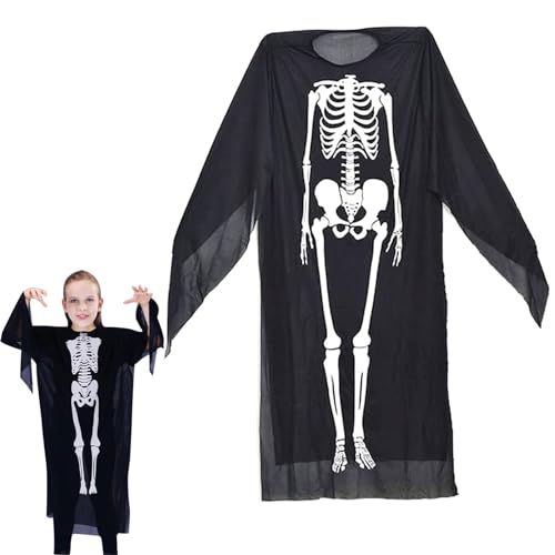 Seasboes Kinder Skelett Kostüm, Halloween Kinder Kostüm, 90cm Halloween Unheimlich Fancy Kleid Outfit, Gruseliges Zombie Halloween Karneval Kostüm für Kinder Jungen Mädchen Cosplay Halloween Party von Seasboes