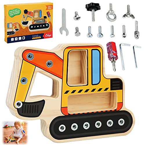 Seasboes Montessori Spielzeug ab 3 4 5 Jahre, Bagger Spielzeug ab 3 Jahre, Montessori Holz Schraubbrett, Busy Board Holzspielzeug, Kinderspielzeug Motorikspielzeug Lernspiele Geschenk Mädchen Junge von Seasboes