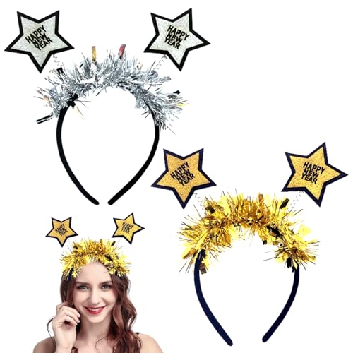 Silvester Haarreif, 2 Happy New Year Haarreif, Silvester Kopfschmuck, Silvester Kinder Erwachsene Glitzer Haarreif, Silvester Deko, Silvester Party Haarschmuck Zubehör von Seasboes