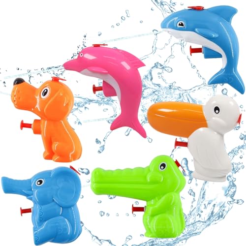 Seasboes Wasserpistole für Kinder, 6 Stück Wasserpistole Tiere für Kinder, Mini Wasserspritzpistolen, Spritzpistole, für Outdoor Strand Pool Sommerpartys Mitgebsel (A) von Seasboes