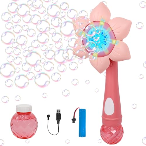 Seifenblasenmaschine für Kinder, Blumen Seifenblasenmaschine Kinder, Automatische Bubble Maschine mit Seifenblasenflüssigkeit, Seifenblasenstab Mädchen Junge für Partys Geburtstag Hochzeit (Rosa) von Seasboes