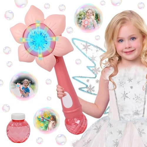 Seifenblasenmaschine für Kinder, Blumen Seifenblasenmaschine Kinder, Automatische Bubble Maschine mit Seifenblasenflüssigkeit, Seifenblasenstab Mädchen Junge für Partys Geburtstag Hochzeit (Rosa) von Seasboes