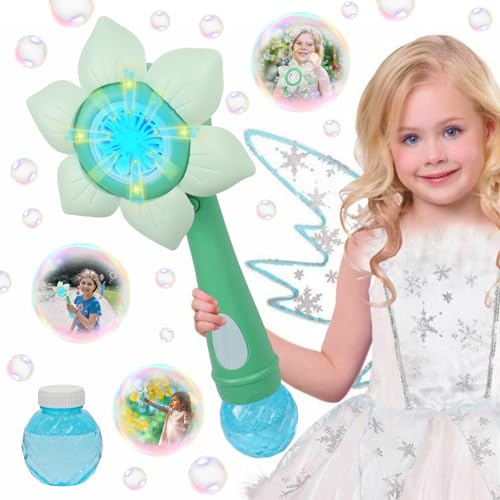 Seifenblasenmaschine für Kinder, Blumen Seifenblasenmaschine Kinder, Automatische Bubble Maschine mit Seifenblasenflüssigkeit, Seifenblasenstab Mädchen Junge für Partys Geburtstag Hochzeit (Grün) von Seasboes