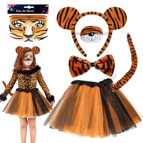 Tierkostüm Kinder, 6-teiliges Set Tiger kostüm Kinder Tutu Rock, Tierkostüm Set für Kinder mit Zubehör Ohren Stirnband Nase Fliege Schwanz für Kinder Karneval Fasching Halloween Kostüm Cosplay Partys Tierkostüm Kinder, 6-teiliges Set Tiger kostüm Kinder Tutu Rock, Tierkostüm Set für Kinder mit Zubehör Ohren Stirnband Nase Fliege Schwanz für Kinder Karneval Fasching Halloween Kostüm Cosplay Partys von Seasboes