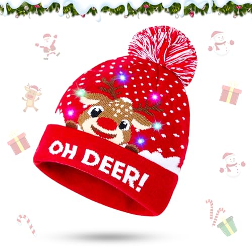 Weihnachtsmützen, LED-Weihnachtsmütze, Weihnachtsmütze Kinder, Leuchtend Weihnachtsmützen, Weihnachtsmützen Einheitsgröße für Erwachsene und Kinder, Mütze Strickmütze Geschenke für Weihnachts(Elch) Weihnachtsmützen, LED-Weihnachtsmütze, Weihnachtsmütze Kinder, Leuchtend Weihnachtsmützen, Weihnachtsmützen Einheitsgröße für Erwachsene und Kinder, Mütze Strickmütze Geschenke für Weihnachts(Elch) von Seasboes