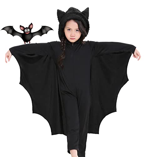 Fledermaus Kostüm Kinder Mädchen Jungen Vampir Outfit Kinderkostüm Overall Fledermausflügel Umhang Faschingskostüme Karnevalskostüme Fasching Karneval Halloween-Kostüm 110 116 122 128 134 140 146 152 von Seawhisper