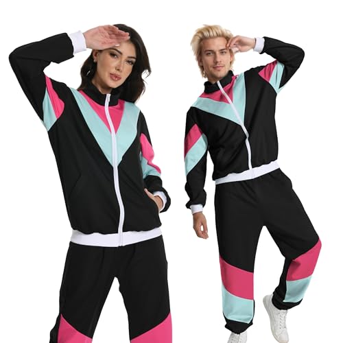 Seawhisper 80er Jahre Outfit Herren Damen 90er Kostüm Kleidung Jogginganzug Trainingsanzug Damen Schwarz S Seawhisper 80er Jahre Outfit Herren Damen 90er Kostüm Kleidung Jogginganzug Trainingsanzug Damen Schwarz S von Seawhisper