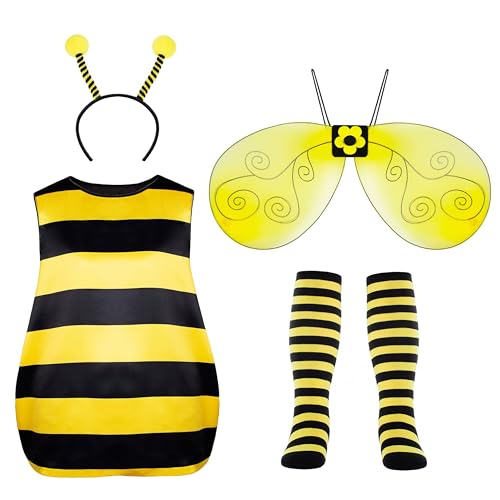Seawhisper Bienen Kostüm Damen Bienenkostüm Erwachsene Faschingskostüme Karneval Halloween Kostüm Übergröße 44 46 48 Gelb von Seawhisper