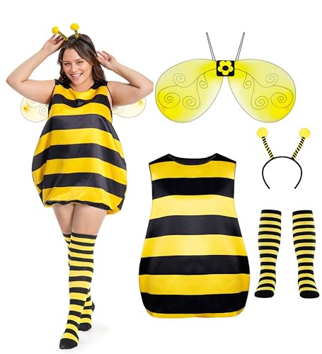 Seawhisper Bienenkostüm Erwachsene Kostüm Damen Bienen Maja Kostüm Große Größen Übergröße Faschingskostüme Karneval Halloween 42 44 52 54 XXL von Seawhisper