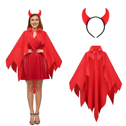 Seawhisper Teufel Kostüm Damen Teufel-Umhang Teufelshörner Haarreif Rot Faschingskostüme Seawhisper Teufel Kostüm Damen Teufel-Umhang Teufelshörner Haarreif Rot Faschingskostüme von Seawhisper