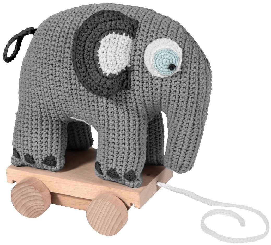 Sebra Gehäkeltes Ziehspielzeug Elefant Fanto, Klassisches Grau, Babyspielzeug von Sebra