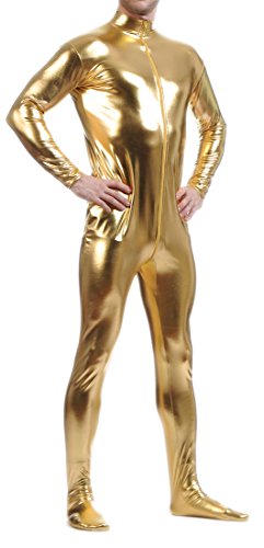 Seeksmile Unisex Metallic Bodysuit Zentai ohne Kapuze Erwachsene Glänzend Einteiler Spandex Body Anzug Halloween Kostüm, Gold, 3XL von Seeksmile