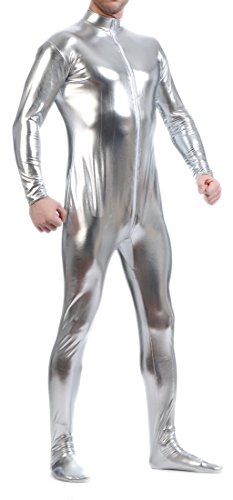 Seeksmile Unisex Metallic Bodysuit Zentai ohne Kapuze Erwachsene Glänzend Einteiler Spandex Body Anzug Halloween Kostüm, silber, 3XL Seeksmile Unisex Metallic Bodysuit Zentai ohne Kapuze Erwachsene Glänzend Einteiler Spandex Body Anzug Halloween Kostüm, silber, 3XL von Seeksmile