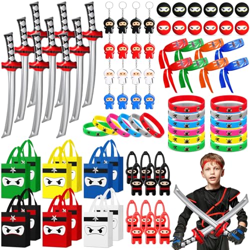 Seenelling 12 Gäste, 98 Stück Ninja-Partygeschenke, inklusive Ninja-Vliesbeutel, aufblasbares Ninja-Spielzeug, Hüpfbälle, Wurf-, fliegende Schleuder-Stirnbänder, Silikon-Armbänder, Schlüsselanhänger Seenelling 12 Gäste, 98 Stück Ninja-Partygeschenke, inklusive Ninja-Vliesbeutel, aufblasbares Ninja-Spielzeug, Hüpfbälle, Wurf-, fliegende Schleuder-Stirnbänder, Silikon-Armbänder, Schlüsselanhänger von Seenelling