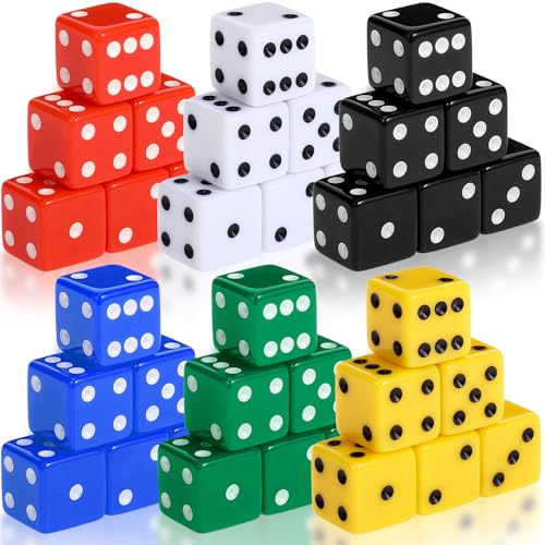 Seenelling 36 Stück 19 mm Casino-Themenparty-Würfel-Set, Acryl, große D6-Würfel, undurchsichtig, für Casino-Themenpartys, Brettspiele, Geburtstagsparty-Zubehör (6 Farben) von Seenelling