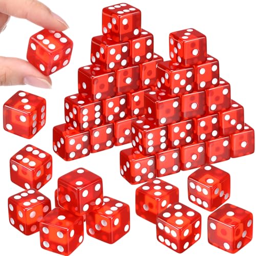 Seenelling 36 Stück 19mm Casino Style Craps Würfel Sets Acryl und Transluzente D6 Würfel, Quadratisch W/Abgerundete Kante für Casino, Craps, Tischspiele und Brettspiele (Rot) von Seenelling