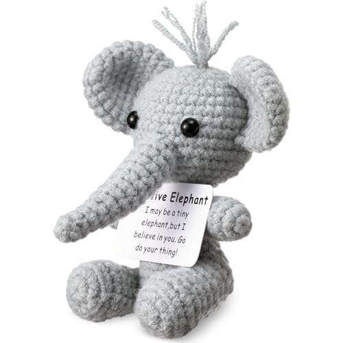Seenelling Inspirierende Häkelgeschenke, positiv, handgefertigt, Elefant, emotionale Strickpuppe, niedliches Häkeltier mit Karte, lustiges Elefantengeschenk für Frauen, Männer, Freunde, weißer Seenelling Inspirierende Häkelgeschenke, positiv, handgefertigt, Elefant, emotionale Strickpuppe, niedliches Häkeltier mit Karte, lustiges Elefantengeschenk für Frauen, Männer, Freunde, weißer von Seenelling