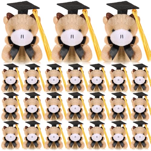 Seenelling Mini-Plüschtier zum Schulabschluss, 24 Stück, kleine Plüsch-Kuh, Schlüsselanhänger mit Abschlusshut für 2025, Partygeschenke, Klassenzimmer, Austauschgeschenk (Abschlussstil) von Seenelling