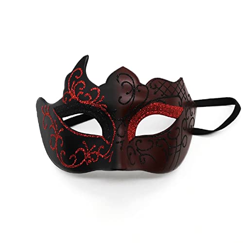 Seglory Venezianische Masken, Maskerade Maske Venezianischen Cosplay Fasching Verkleidung Maskenball Venedig Karneval Mottoparty Kostüm Maske für Herren und Damen (Schwarz Rot) von Seglory