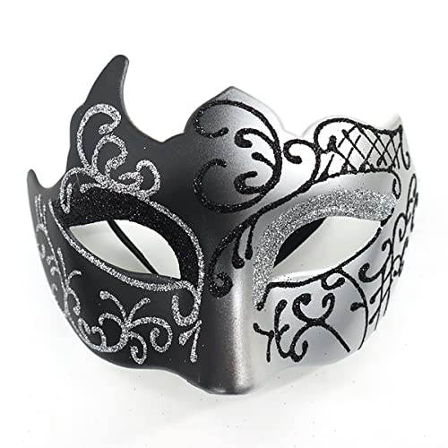 Seglory Venezianische Masken, Maskerade Maske Venezianischen Cosplay Fasching Verkleidung Maskenball Venedig Karneval Mottoparty Kostüm Maske für Herren und Damen (Schwarz Silber) von Seglory