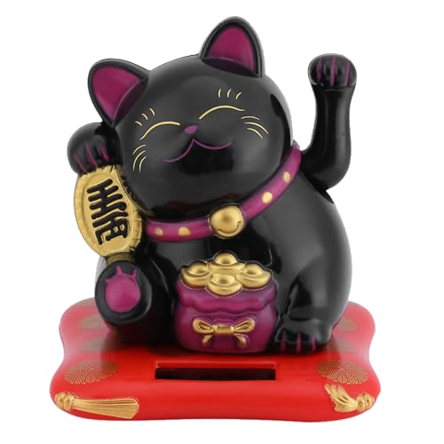 Mini Solar Winkekatze, Automatische Winkende Katze Deko, Chinesische Glückskatze Lucky Cat für Fensterbank Schreibtisch Dekoration Häuser Restaurants Hotels (Es ist schwarz) von Segutage
