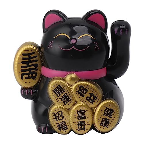 Mini Solar Winkekatze 2inch, Automatische Winkende Katze Dekofigur, Chinesische Glückskatze Lucky Cat für Fensterbank Schreibtisch Dekoration Häuser Restaurants Hotels Autoarmatur (Es ist schwarz) von Segutage