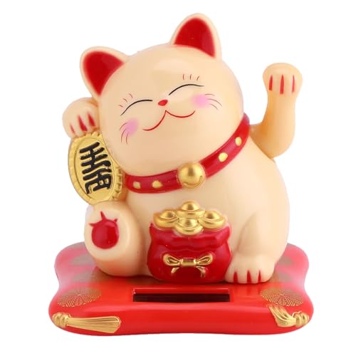 Segutage Mini Solar Winkekatze, Automatische Winkende Katze Deko, Chinesische Glückskatze Lucky Cat für Fensterbank Schreibtisch Dekoration Häuser Restaurants Hotels (Gelb) von Segutage