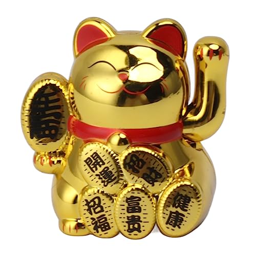 Segutage Mini Solar Winkekatze 2inch, Automatische Winkende Katze Dekofigur, Chinesische Glückskatze Lucky Cat für Fensterbank Schreibtisch Dekoration Häuser Restaurants Hotels Autoarmatur (Gold) von Segutage