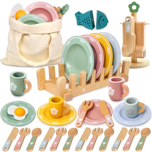 25-teiliges Teeservice aus Holz für Kleinkinder, Küchenspielzeug aus Holz, Teller für die Spielzeugküche,Tassen, Besteck, Zubehör für Rollenspiele für Kinder, ideal für Jungen und Mädchen ab 3 Jahren 25-teiliges Teeservice aus Holz für Kleinkinder, Küchenspielzeug aus Holz, Teller für die Spielzeugküche,Tassen, Besteck, Zubehör für Rollenspiele für Kinder, ideal für Jungen und Mädchen ab 3 Jahren von Sekepingo