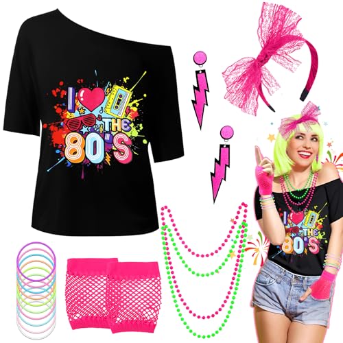 Sekepingo 18pcs 80er 90er Jahre Outfit Damen, 80er Jahre Kostüm Accessoires Set mit Neon-Armbändern Statement Stirnband Ohrringe Halskette Netzhandschuhen für 80er 90er Mottoparty & Halloween (XXL) Sekepingo 18pcs 80er 90er Jahre Outfit Damen, 80er Jahre Kostüm Accessoires Set mit Neon-Armbändern Statement Stirnband Ohrringe Halskette Netzhandschuhen für 80er 90er Mottoparty & Halloween (XXL) von Sekepingo
