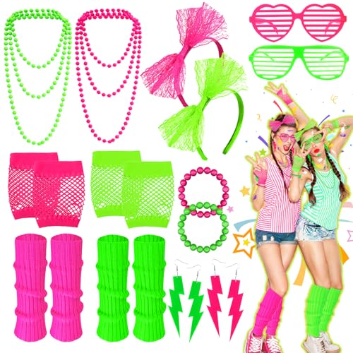 Sekepingo 20pcs 80er Jahre Accessoires für Damen, 80er-Jahre-Outfit-Kostüm für Damen mit Neon-Stirnband Ohrringe Brille Netzhandschuhe Beinstulpen Armbänder Halskette für Karneval Halloween Sekepingo 20pcs 80er Jahre Accessoires für Damen, 80er-Jahre-Outfit-Kostüm für Damen mit Neon-Stirnband Ohrringe Brille Netzhandschuhe Beinstulpen Armbänder Halskette für Karneval Halloween von Sekepingo