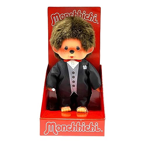 Sekiguchi 244065 - Original Monchhichi Junge, Plüschtier Bräutigam, ca. 20 cm großes Kuscheltier aus braunem Plüsch, Braun von Sekiguchi