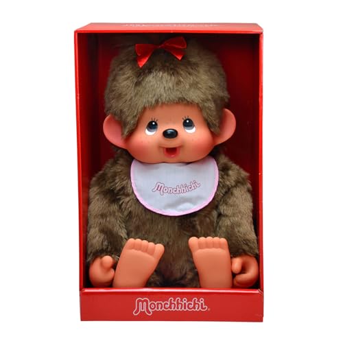 Sekiguchi 255630 - Original Monchhichi Mädchen, Plüschtier mit weiß-pinkem Lätzchen und roter Schleife im Haar, ca. 80 cm großes Kuscheltier aus braunem Plüsch Sekiguchi 255630 - Original Monchhichi Mädchen, Plüschtier mit weiß-pinkem Lätzchen und roter Schleife im Haar, ca. 80 cm großes Kuscheltier aus braunem Plüsch von Sekiguchi