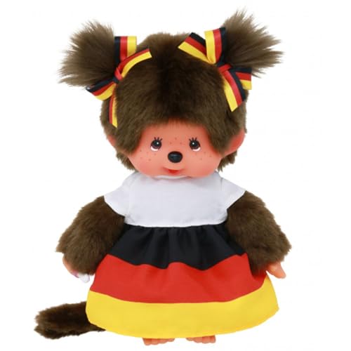 Sekiguchi Mädchen im Deutschland-Kleid | 20 cm Monchhichi Puppe | Zwei Zöpfchen von Sekiguchi