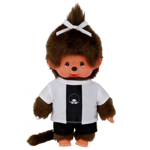 Mädchen im Fußball-Trikot | 20 cm Monchhichi Puppe mit einem Zöpfchen von Sekiguchi