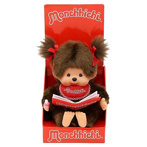 Sekiguchi 221561 - Original Monchhichi Mädchen, Plüschtier mit Fotoalbum und Schleifen, ca. 20 cm großes Kuscheltier aus braunem Plüsch von Sekiguchi