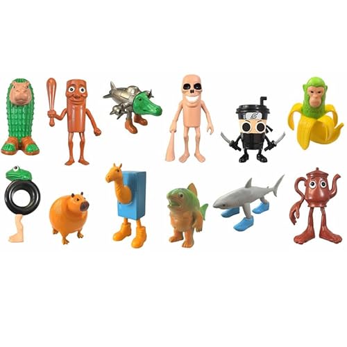 Italian Brainrot Action Figures Set, Tung Tung Tung Sahur Tralalero Tralala Shark Meme Figure Desk Decor, Games Toys Cake Topper Mini Figures Set Action Figures PVC Toys Dolls-12PCSA von Seksui