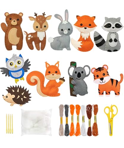 Select Zone 10 Stück Kinder Nähset Set DIY Nähen Bastelset Kiddy Wunder Nähspaß Kreativ Tiere Filzen für Kinder ab 6 Jahre (Tierkombination 2) von Select Zone