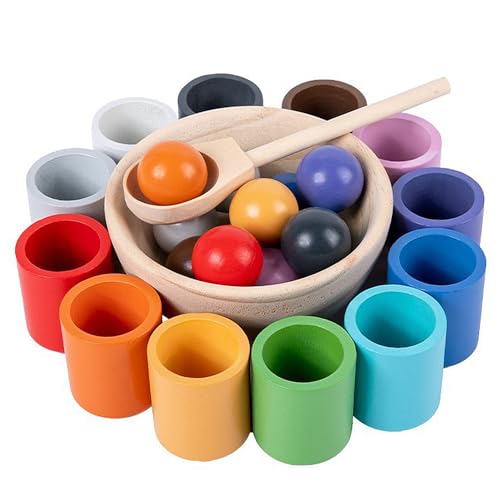 Select Zone Bälle in Tassen mit 12 Farben Regenbogen Bälle Montessori Holz Spielzeug Sortierspiel Holzspielzeug ab 3 Jahre für Kinder die frühe Bildung (Kombination 3) von Select Zone