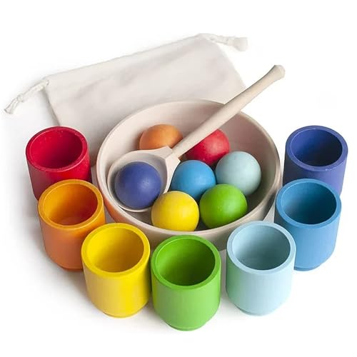 Select Zone Bälle in Tassen mit 7 Farben Regenbogen Bälle Montessori Holz Spielzeug Sortierspiel Holzspielzeug ab 3 Jahre für Kinder die frühe Bildung (Kombination 2) von Select Zone