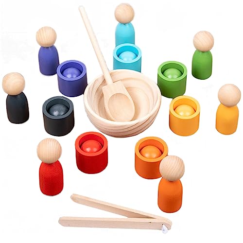 Select Zone Bälle in Tassen mit 7 Farben Regenbogen Bälle Montessori Holz Spielzeug Sortierspiel Holzspielzeug ab 3 Jahre für Kinder die frühe Bildung von Select Zone