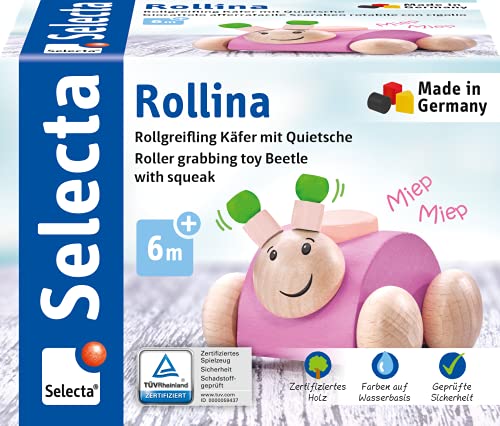 Rollina, 61072 rosa, Greifling mit Quietsche aus Holz, 7,5 cm Rollina, 61072 rosa, Greifling mit Quietsche aus Holz, 7,5 cm von Selecta